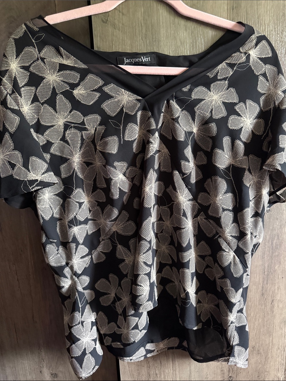 Black Floral Short-Sleeve Blouse